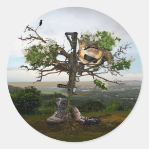 Das Kreuz des gefallenen Soldaten Runder Aufkleber