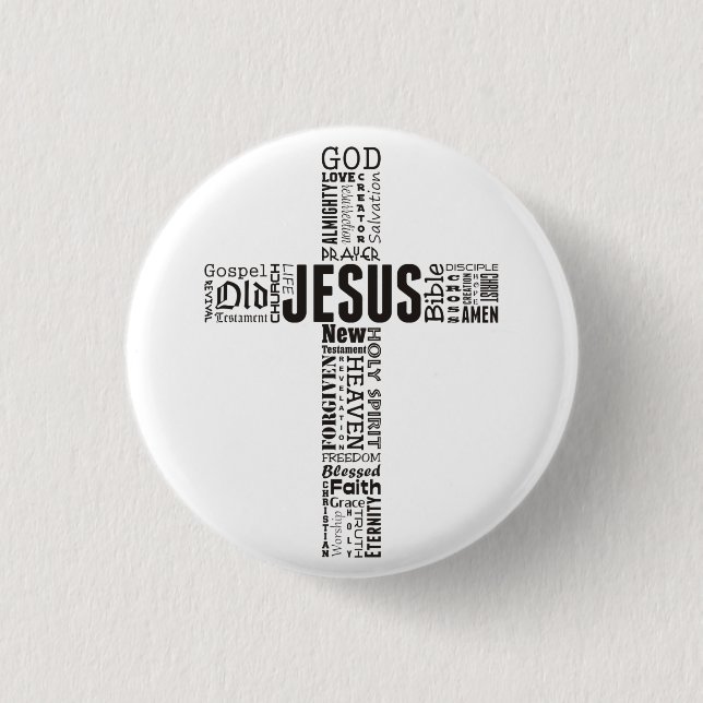 Das Kreuz Jesu Christi-Wortwolke Button (Vorderseite)