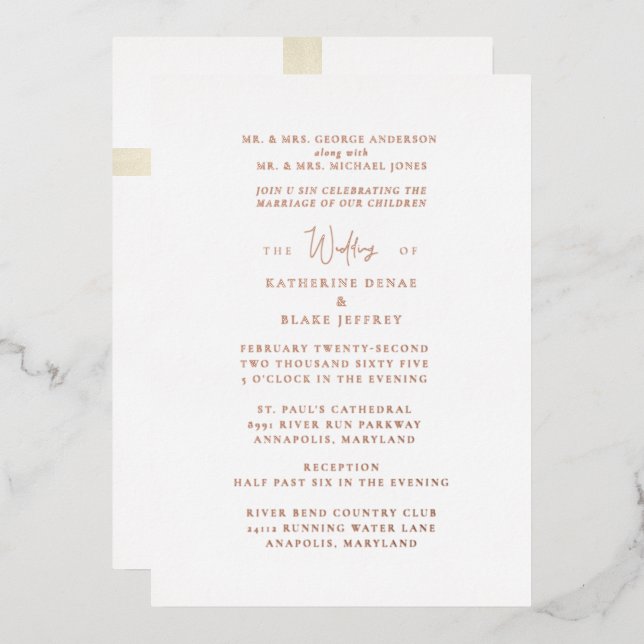 Das Kreuz vor uns Gold beide Eltern Hochzeit Folieneinladung (Vorderseite/Rückseite)