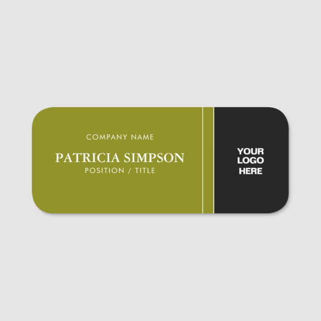 Das kühne Kontrast des Olive Dark Green & Black LO Namensschild (Vorderseite)