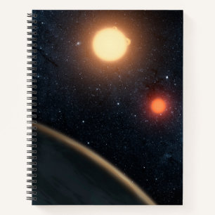 Das künstlerische Konzept illustriert Kepler-16b. Notizbuch