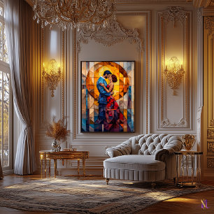 Das Kuss-Buntglas-Mosaik-Kunstwerk Leinwanddruck