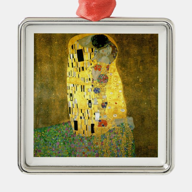 Das Kuss ~ Gustav Klimt Silbernes Ornament (Vorne)