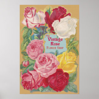 Das Label der Vintagen Rose Blume Shop Poster
