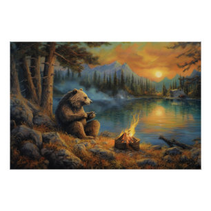 Das Lagerfeuer des Gebirges Grizzly Bären Poster