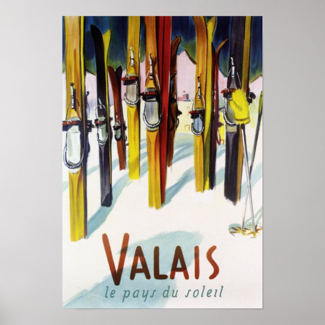 Das Land der Sonne - Skis Stehend im Schnee Poster (Vorne)