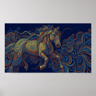 Das laufende fraktale Pferd Poster