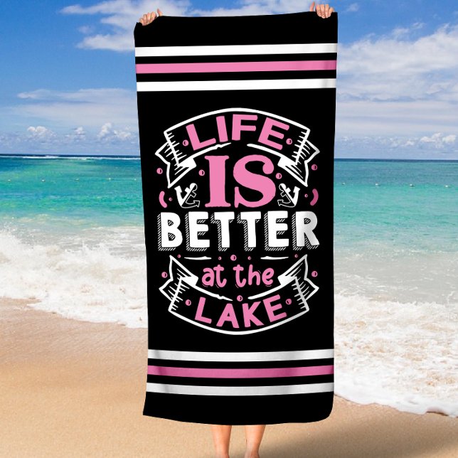 Das Leben am Anchorsee ist besser an der Grenze zu Strandtuch (Life is Better at the Lake Anchor Stripe Border Beach Towel)