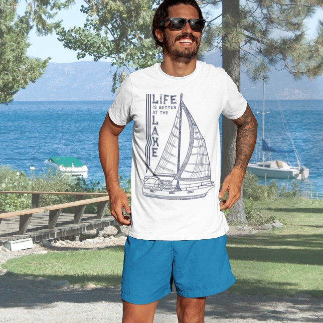 Das Leben am See ist besser, blaue Typografie T-Shirt (Von Creator hochgeladen)