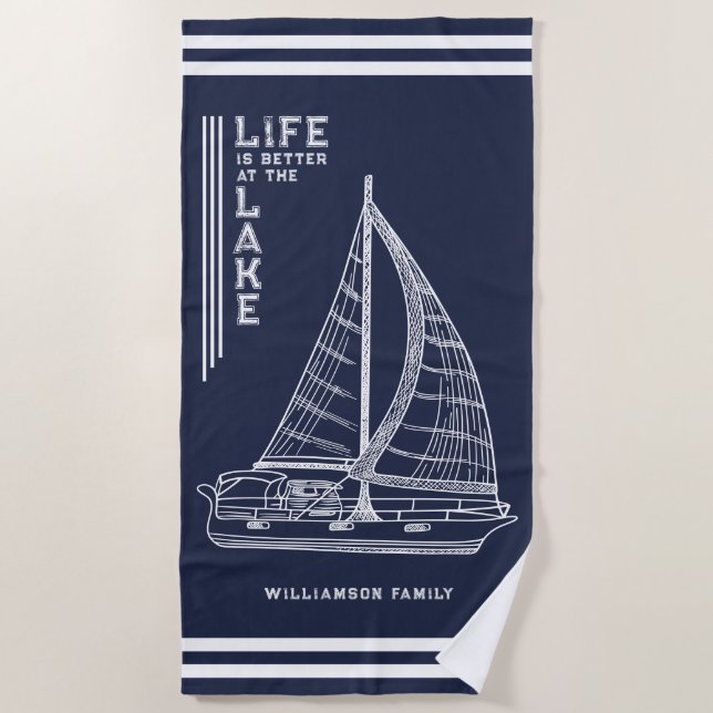 Das Leben am See ist besser, das blaue Weiß der Se Strandtuch (Vorderseite)