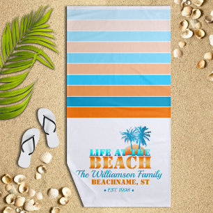 Das Leben am Strand Cool Blue/Orange Personalisier Strandtuch