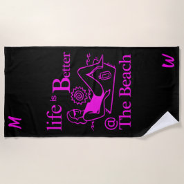 Das Leben am Strand ist besser Hot Pink Black Strandtuch