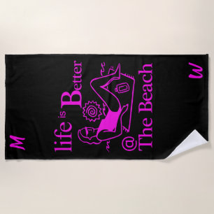 Das Leben am Strand ist besser Hot Pink Black Strandtuch