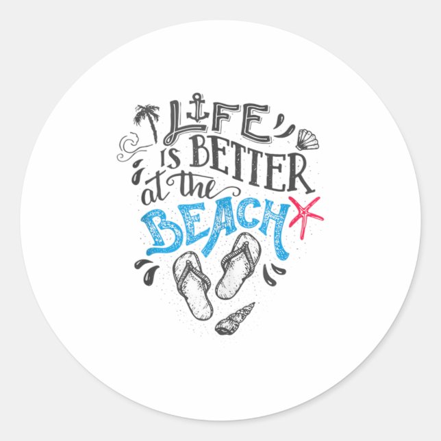 Das Leben am Strand ist besser Runder Aufkleber (Vorderseite)