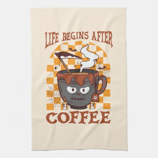 Das Leben beginnt nach dem Kaffee Geschirrtuch (Vertikal)