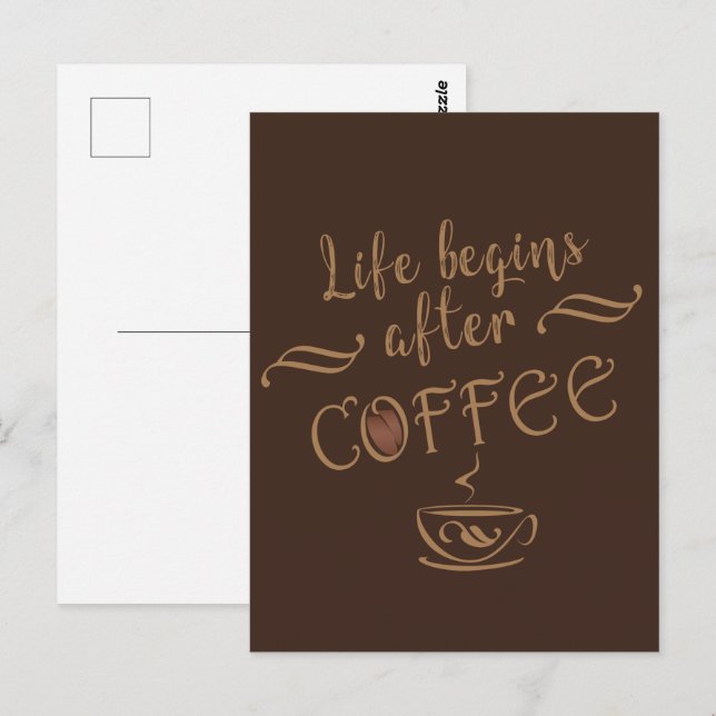 Das Leben beginnt nach dem Kaffee lustiges Coffein Postkarte (Vorne/Hinten)