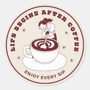 Das Leben beginnt nach dem Kaffee Retro-Abzeichen  Runder Aufkleber