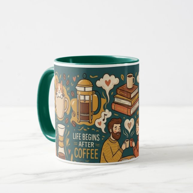 Das Leben beginnt nach dem Kaffee  Tasse (Vorderseite Links)