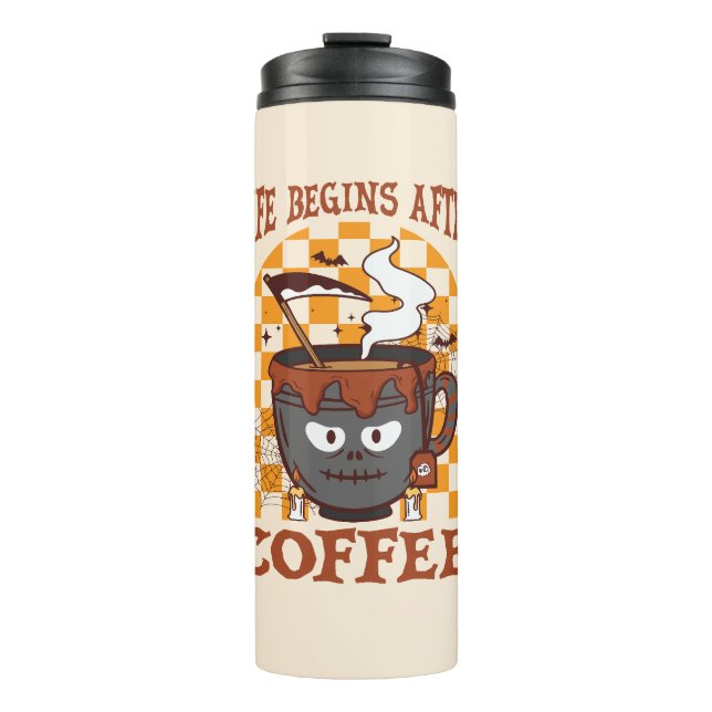 Das Leben beginnt nach dem Kaffee Thermosbecher (Vorderseite)