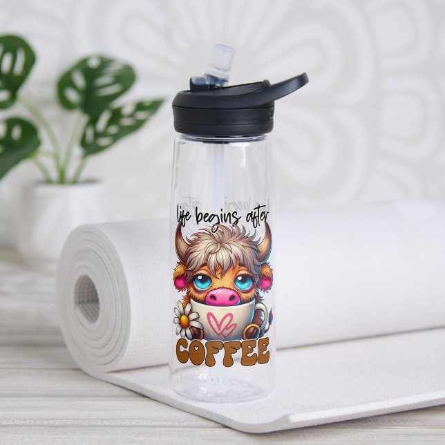 Das Leben beginnt nach dem Kaffee  Trinkflasche (Yoga (gedreht))