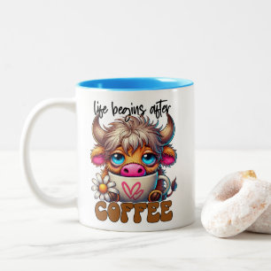 Das Leben beginnt nach dem Kaffee Zweifarbige Tasse