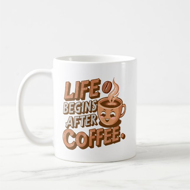 Das Leben beginnt nach der Tasse des Kaffees (Links)