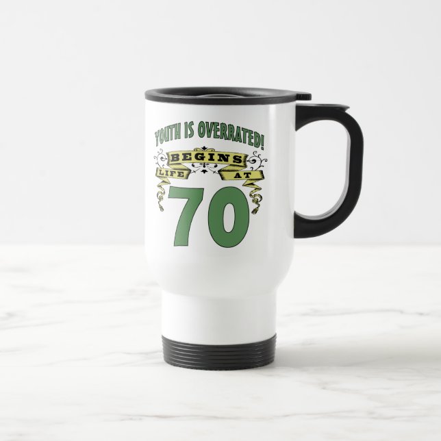 Das Leben beginnt um 70. Geburtstag Reisebecher (Rechts)