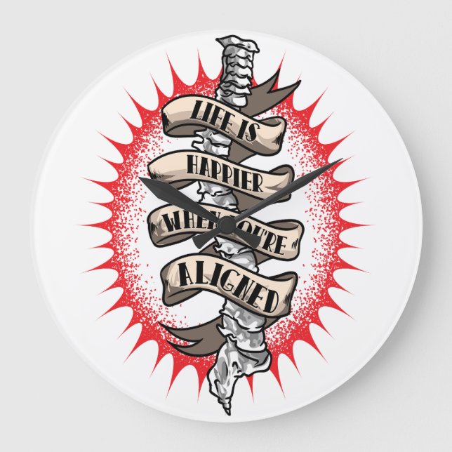 Das Leben des Chiropraktors ist glücklicher, wenn  Große Wanduhr (Vorderseite)