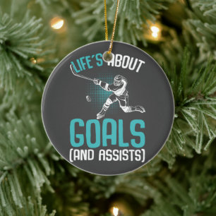 Das Leben dreht sich um Goals Hockey Player Eishoc Keramik Ornament