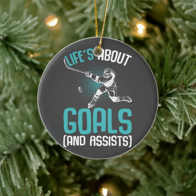 Das Leben dreht sich um Goals Hockey Player Eishoc Keramik Ornament (Baum)