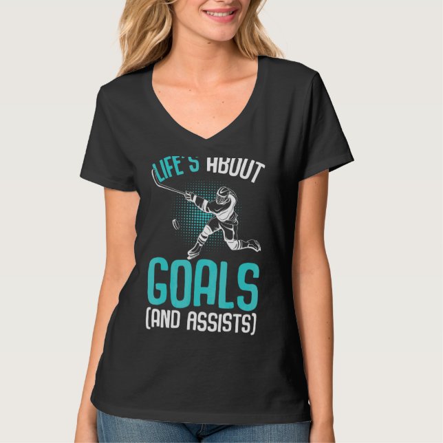 Das Leben dreht sich um Goals Hockey Player Eishoc T-Shirt (Vorderseite)
