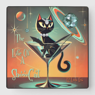 Das Leben einer Showgirl-Katze Quadratische Wanduhr