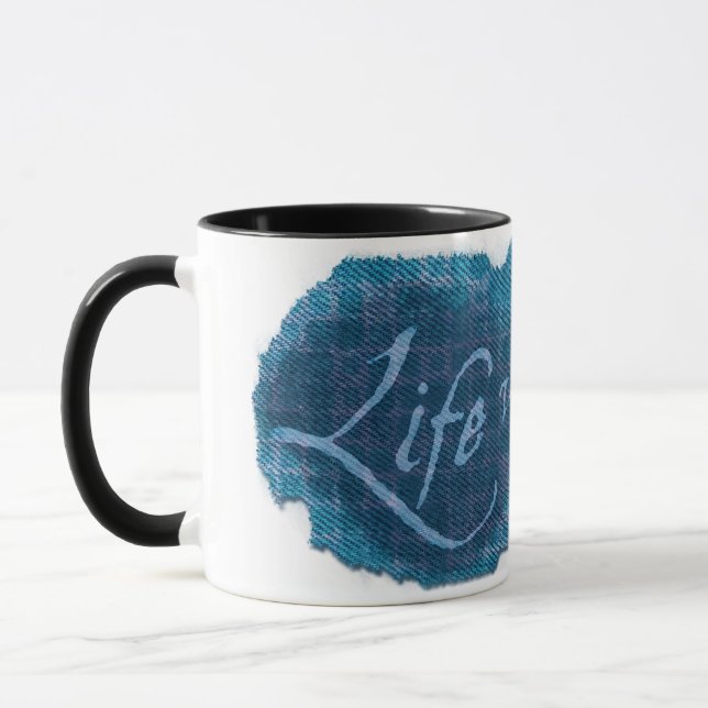 Das Leben gut verbrachte blauen Slogan Tasse (Links)