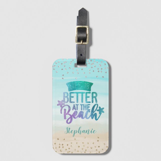 Das Leben im Glitzer ist am Strand Lug besser Gepäckanhänger (Vorderseite Vertikal)