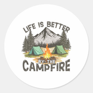 Das Leben ist besser am Lagerfeuer Berg Camping Ou Runder Aufkleber