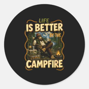 Das Leben ist besser am Lagerfeuer Camping Vintage Runder Aufkleber