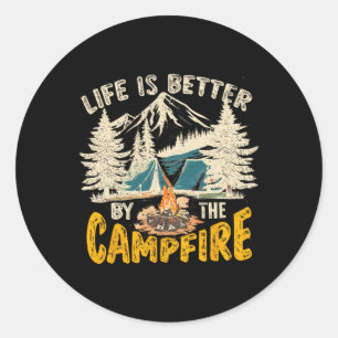 Das Leben ist besser am Lagerfeuer Vintage Camping Runder Aufkleber