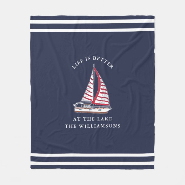 Das Leben ist besser am See Blue Red Nautical Fleecedecke (Vorderseite)