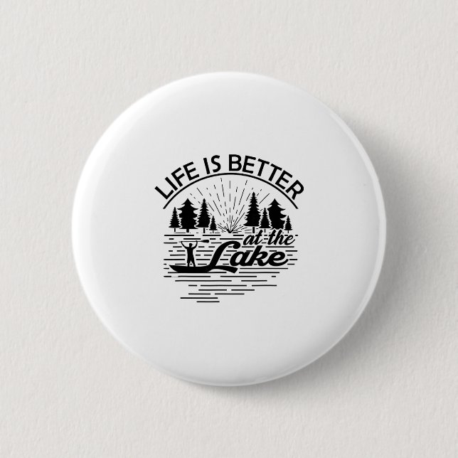 Das Leben ist besser am See Lustiger Bootsliebhabe Button (Vorderseite)