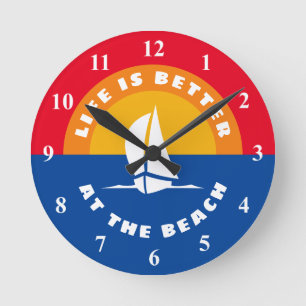 Das Leben ist besser am Strand Ozean Sonnenunterga Runde Wanduhr