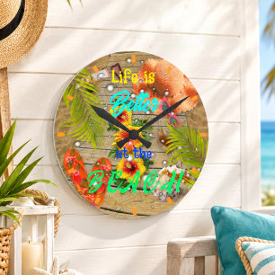 Das Leben ist besser am Strand Tropischer Sommer S Runde Wanduhr