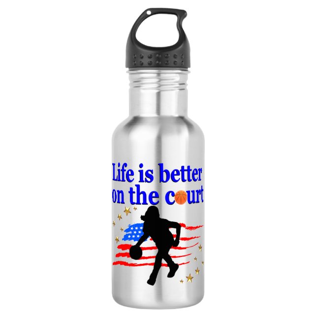 DAS LEBEN IST BESSER AUF DEM COURT USA-DESIGN EDELSTAHLFLASCHE (Vorderseite)
