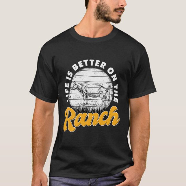 Das Leben ist besser auf Ranch Rancher Viehzucht L T-Shirt (Vorderseite)