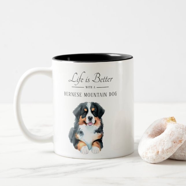 Das Leben ist besser Berner Hund Zweifarbige Tasse (Mit Donut)