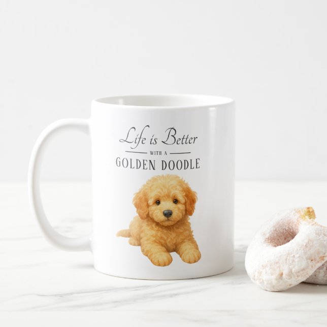 Das Leben ist besser goldener Doodle Kaffeetasse (Mit Donut)