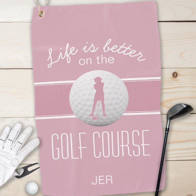 Das Leben ist besser Golfer Mit Monogramm Pink Gol Golfhandtuch (Von Creator hochgeladen)