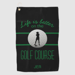 Das Leben ist besser Golfer Mit Monogramm Schwarz Golfhandtuch