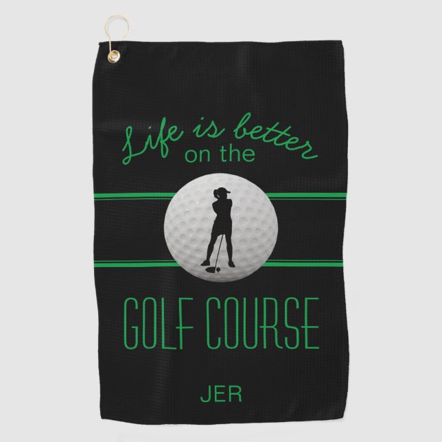 Das Leben ist besser Golfer Mit Monogramm Schwarz  Golfhandtuch (Vorderseite)
