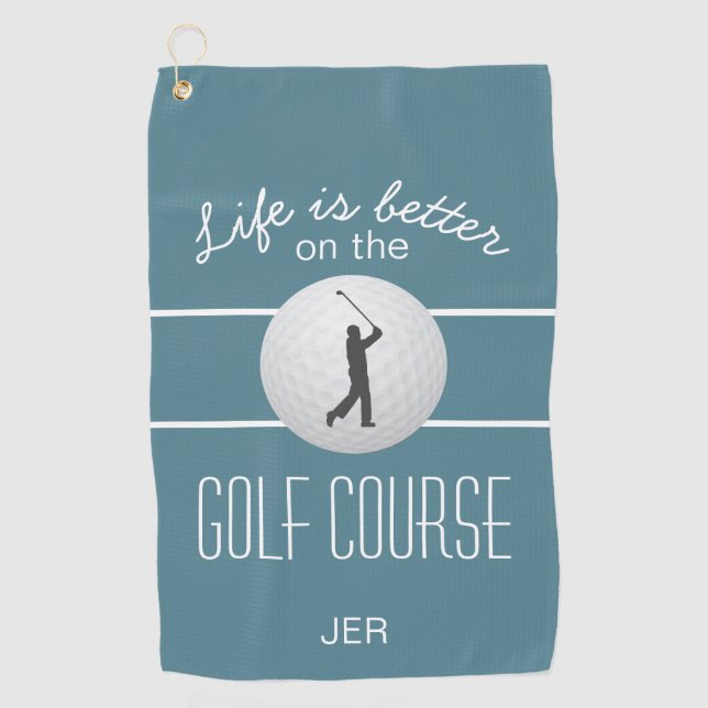 Das Leben ist besser Golfquote Initialen Türkis Golfhandtuch (Vorderseite)