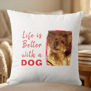 Das Leben ist besser Hund 2 Foto Name weiß rot Kissen